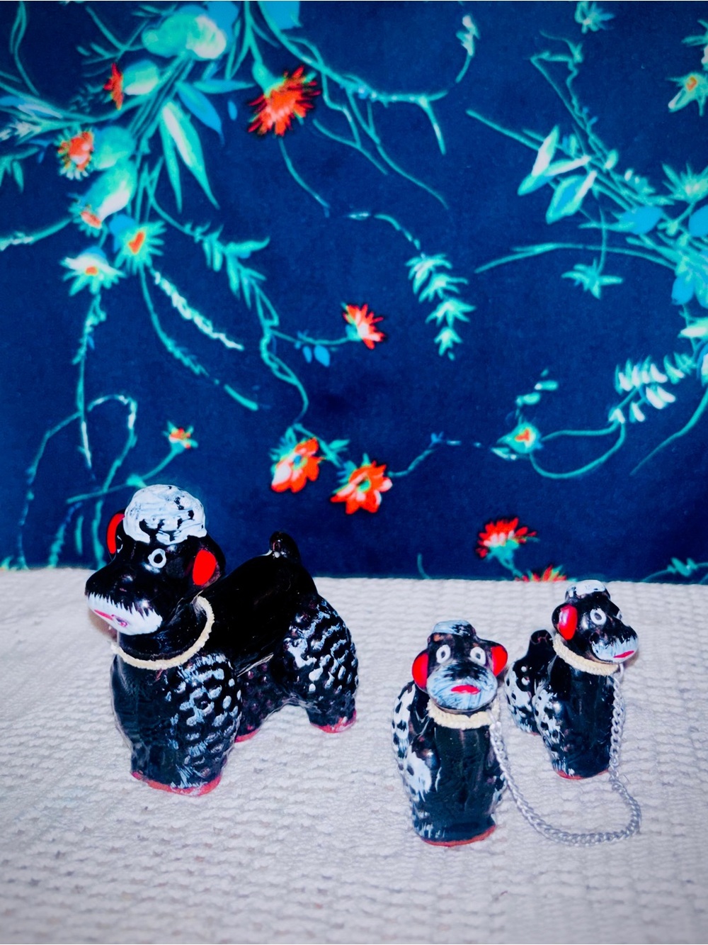 Vtg 1950s MCM Set of (3) Japanese Black Poodle Mom + Puppies Figurines